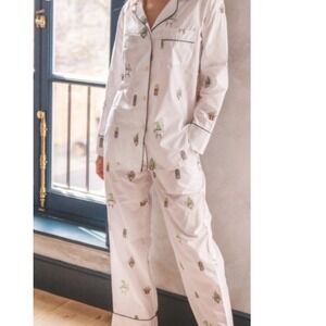 Printfresh Women White Organic Cotton Embroidered Houseplant Pajama Set 1X